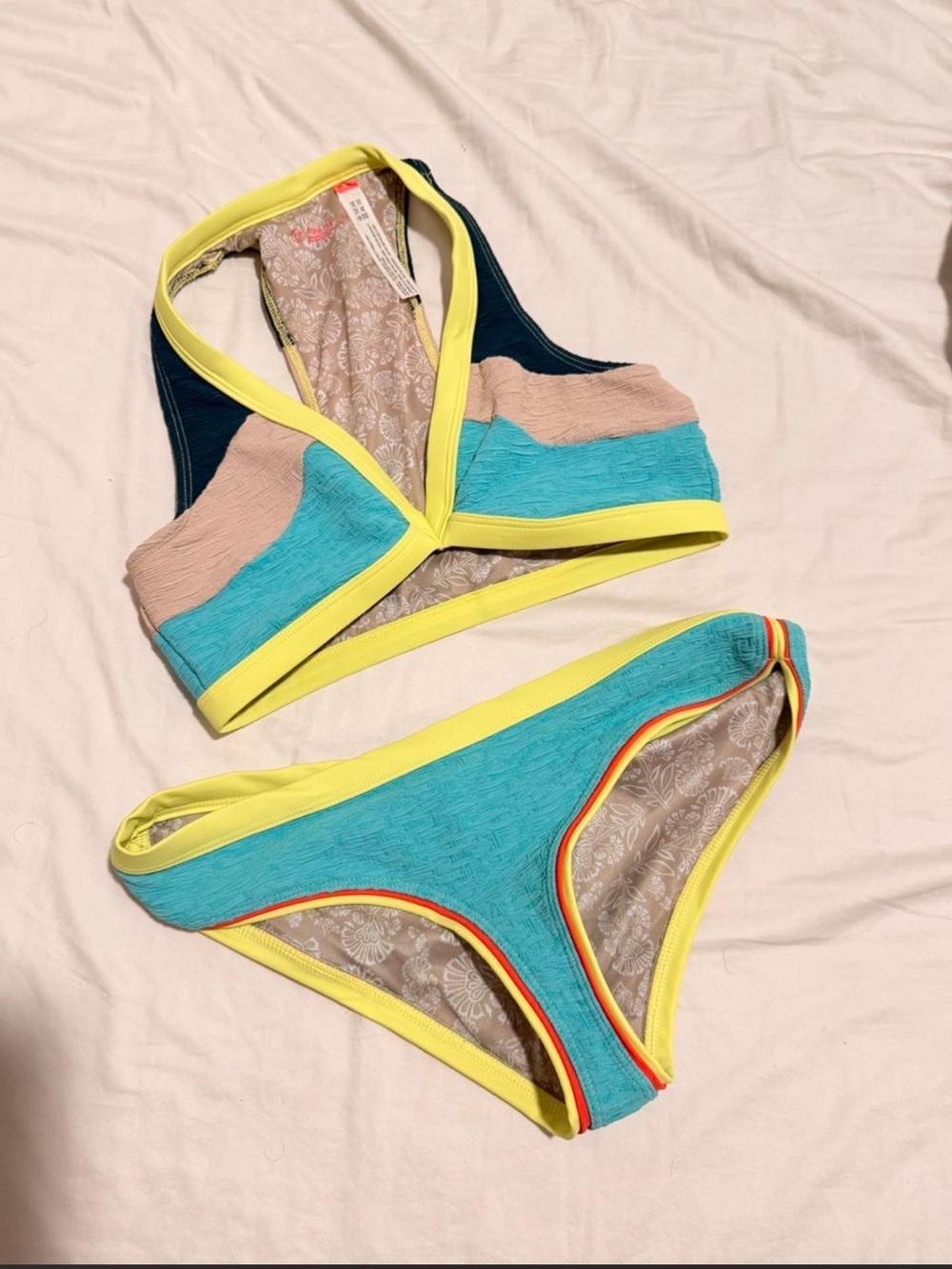 Free People Colorblock Blue Teal & Yellow Bikini Set